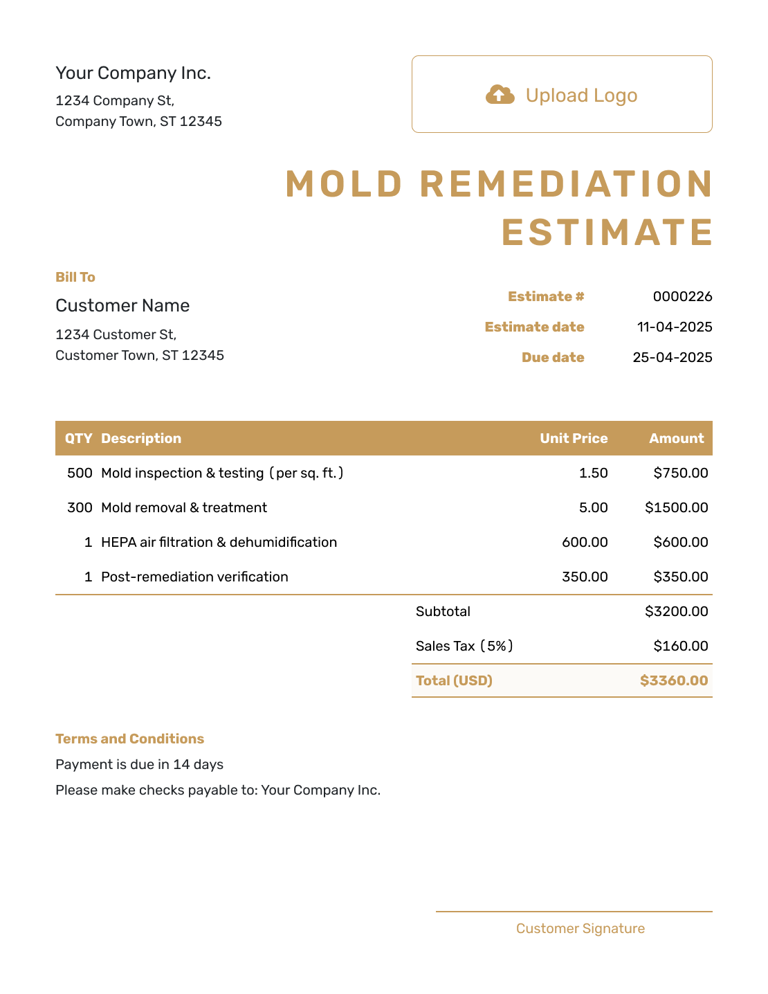 Professional Mold Remediation Estimate Template