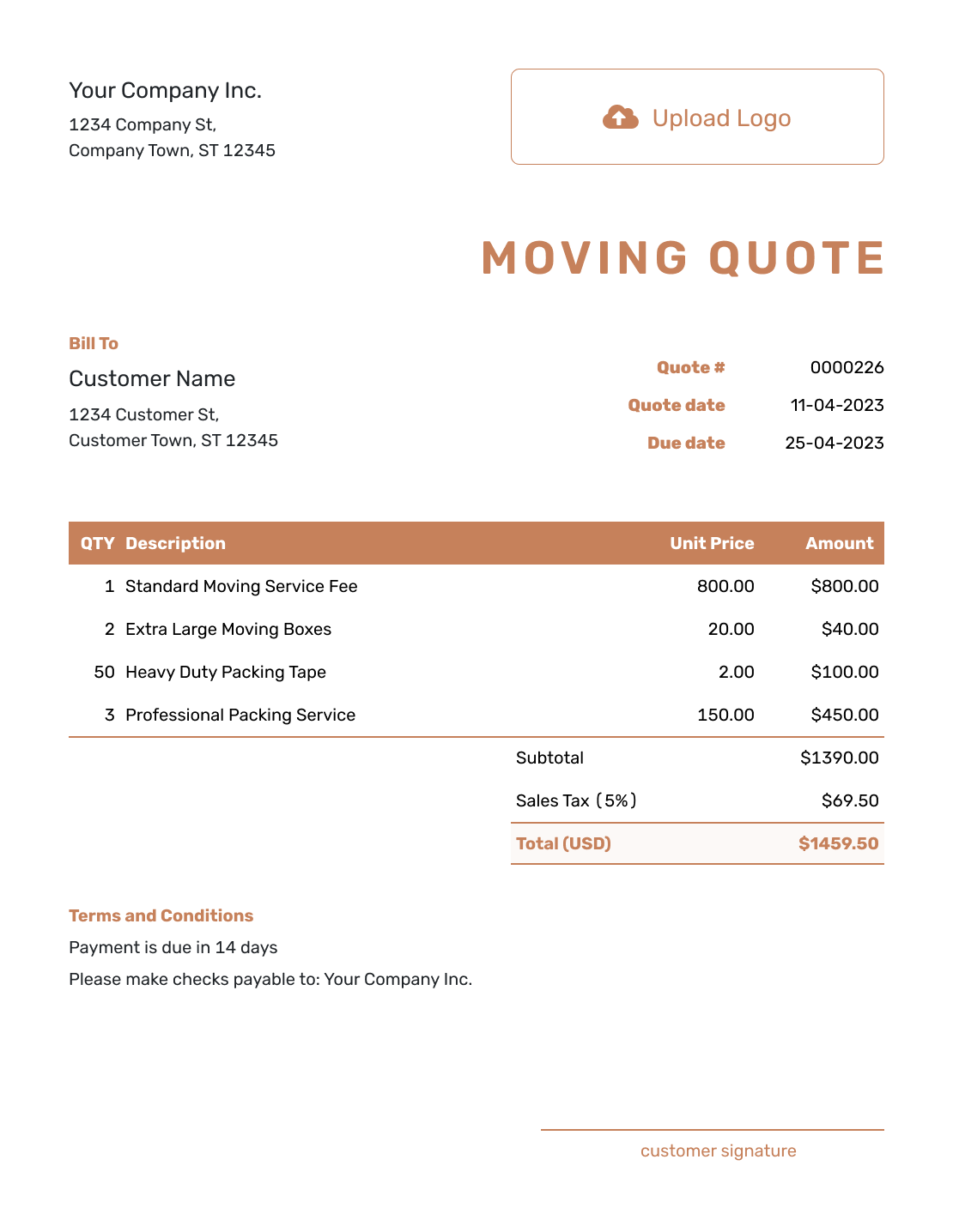 Professional Moving Company Quote Template