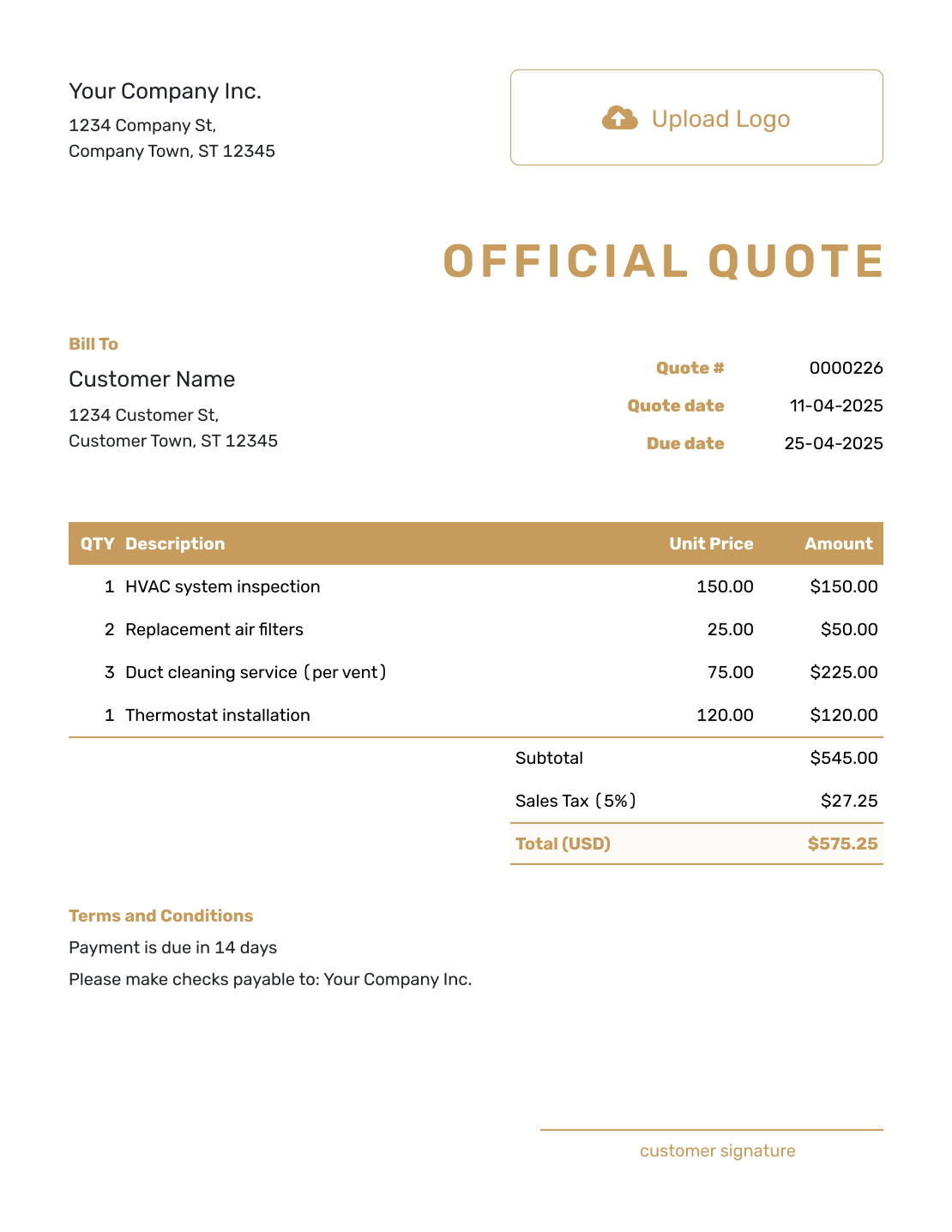 Professional Official Quote Template