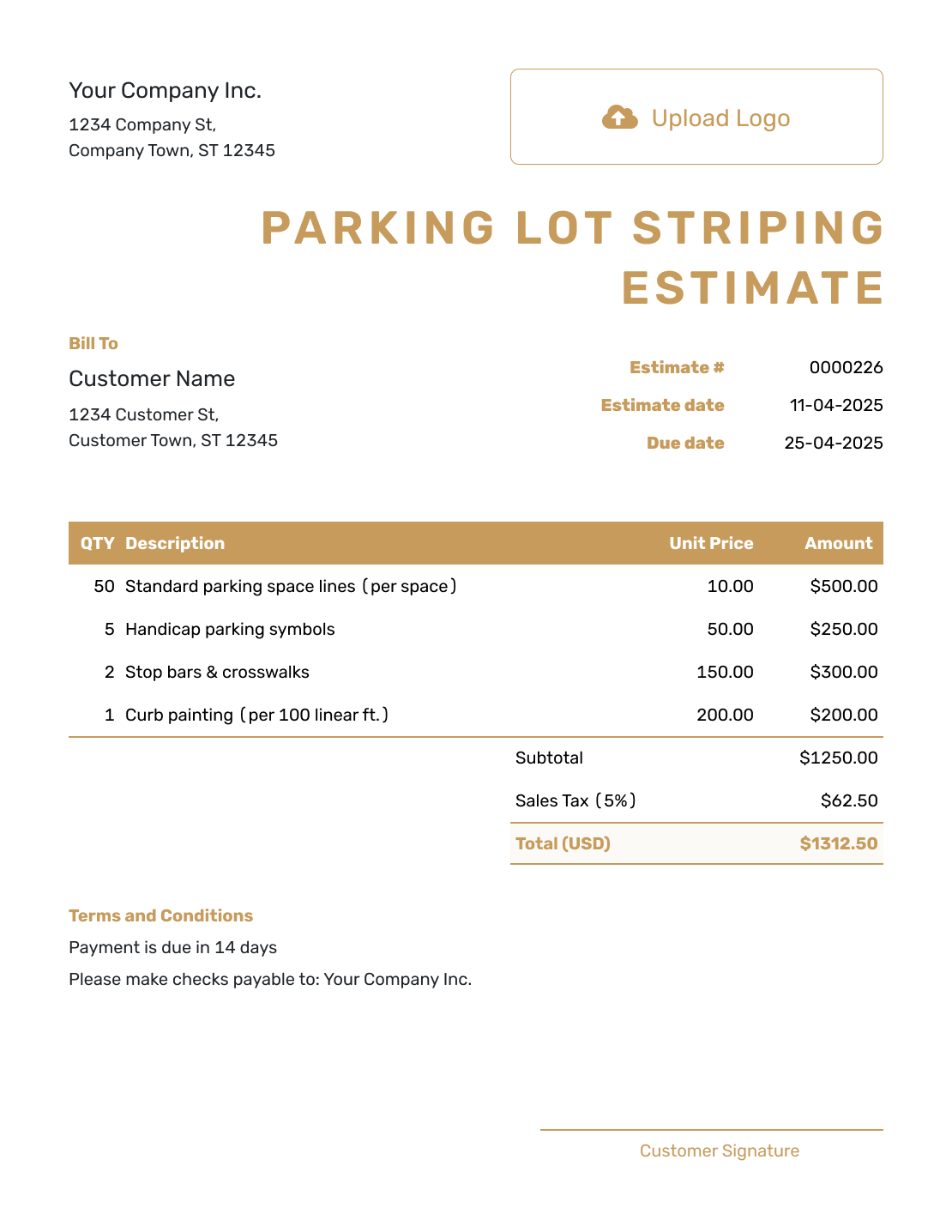 Professional Parking Lot Striping Estimate Template