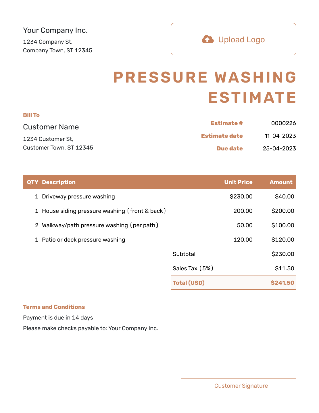 Professional Pressure Washing Estimate Template