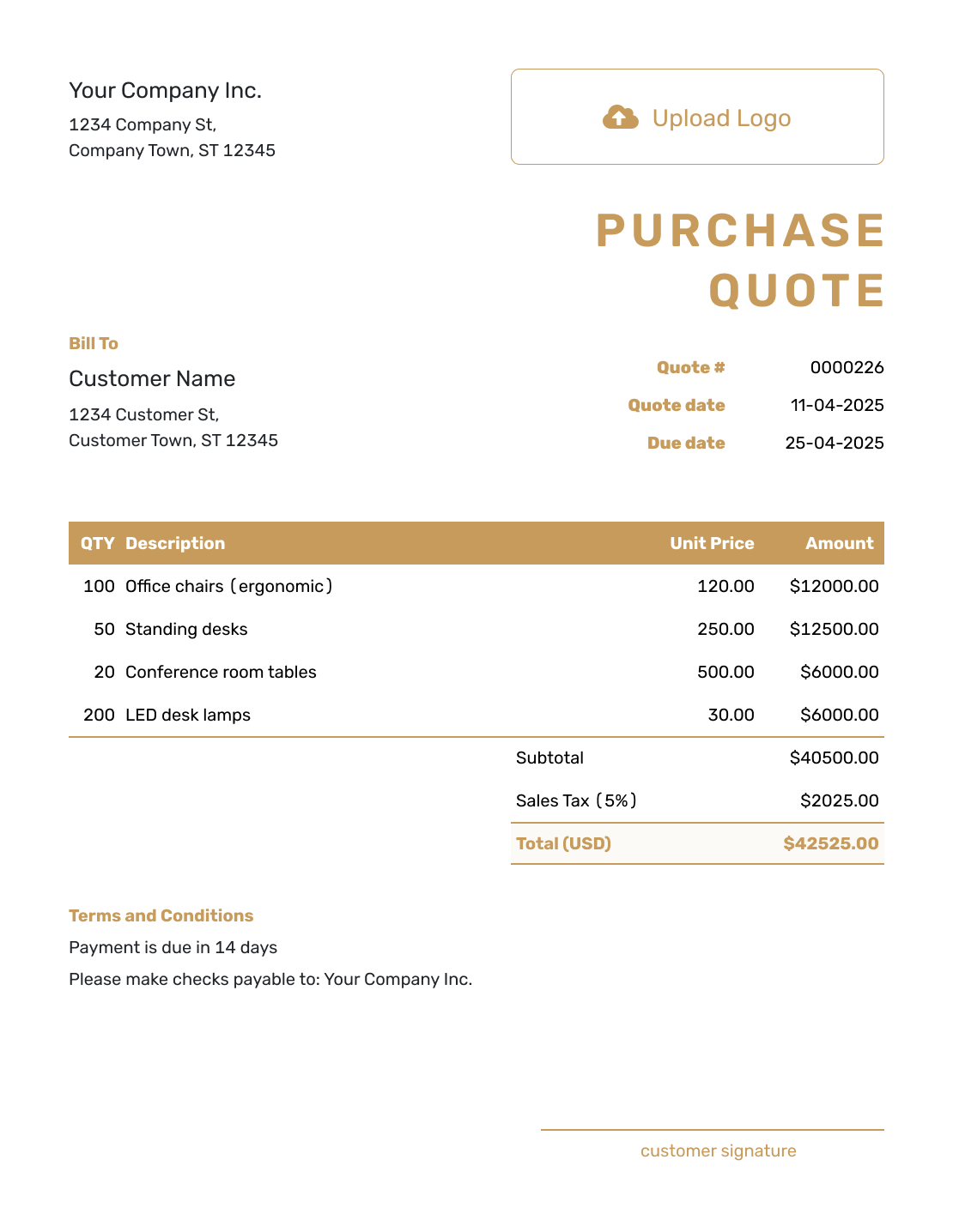 Professional Purchase Quote Template