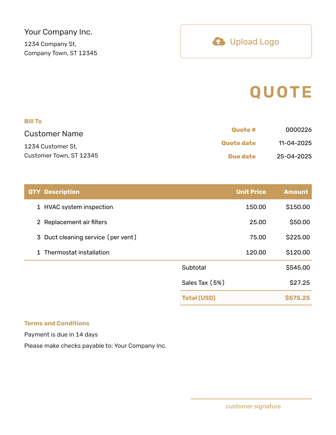 Professional Cost Quote Template