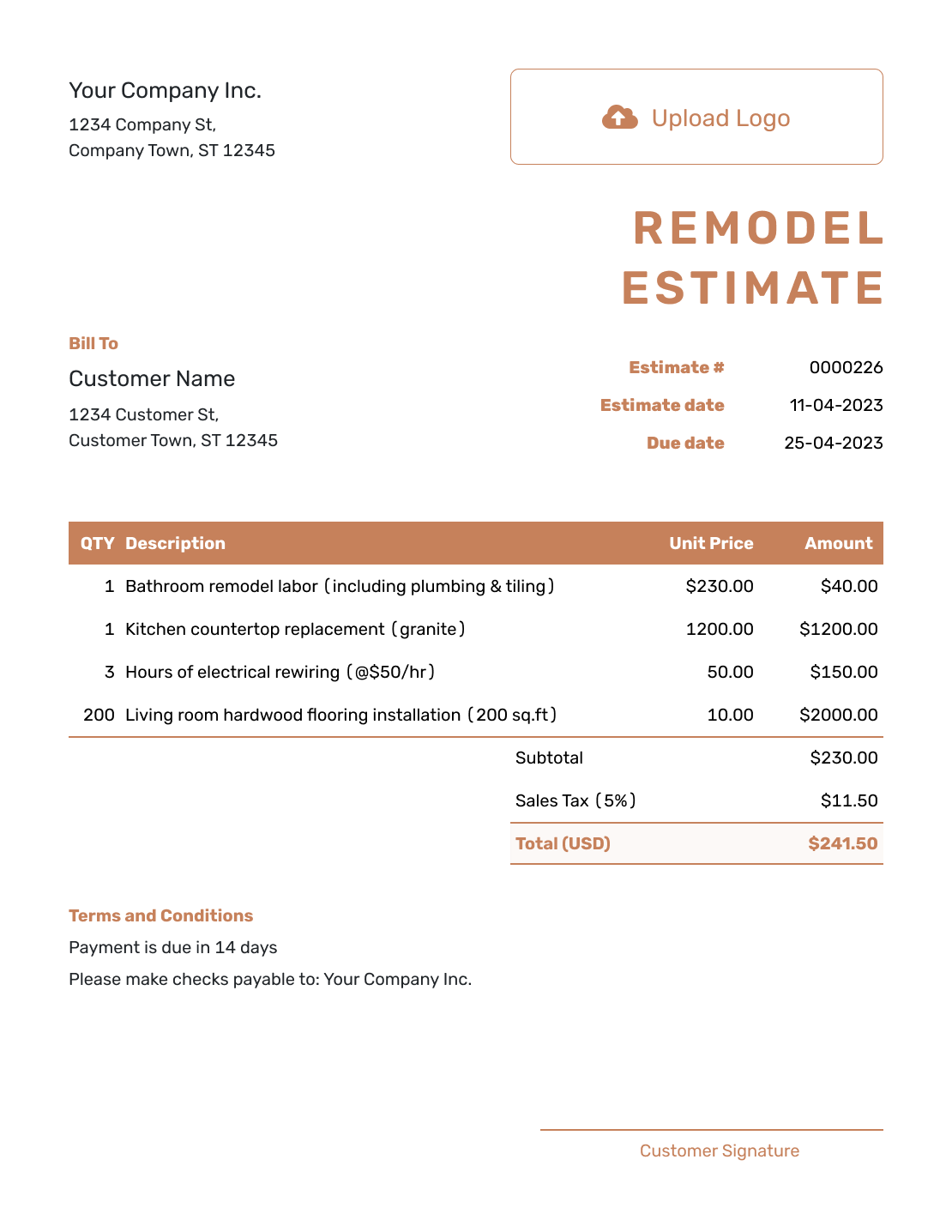 Professional Remodel Estimate Template