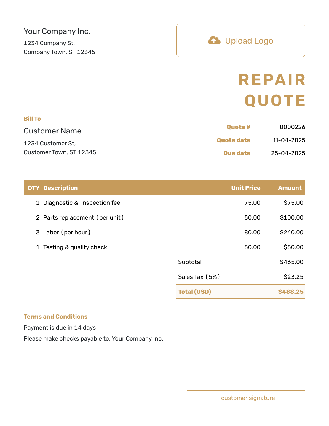 Professional Repair Quote Template