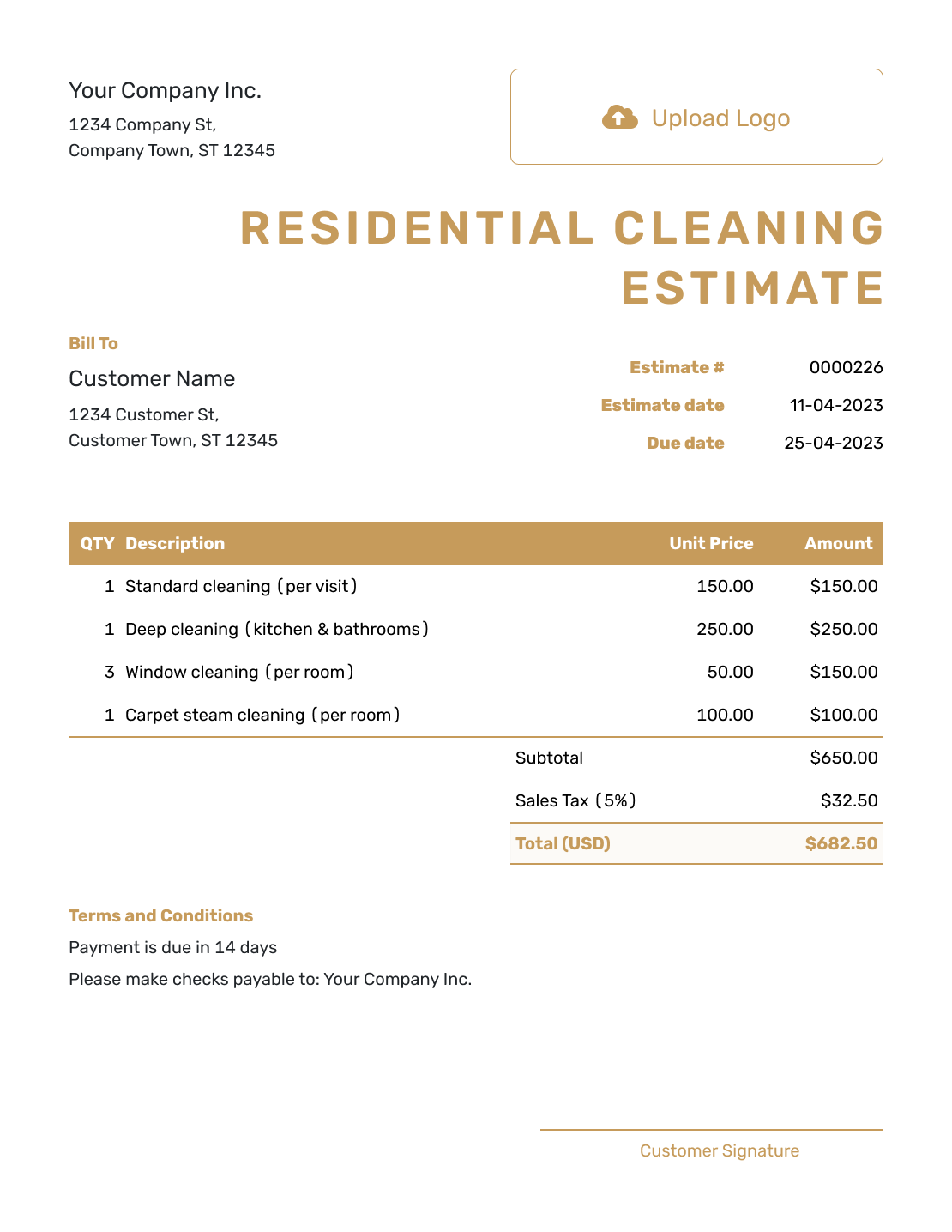 Professional Residential Cleaning Estimate Template