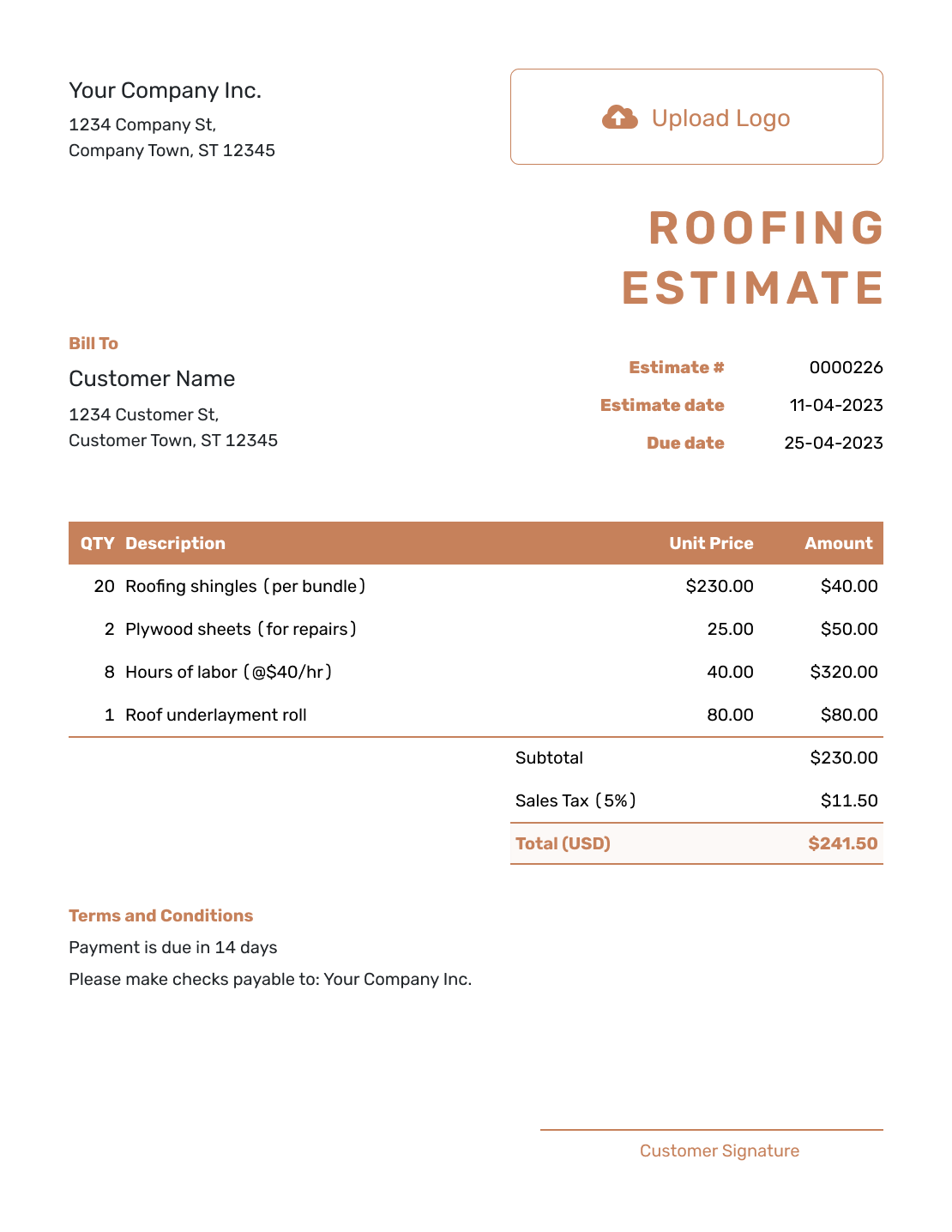 Professional Roofing Estimate Template