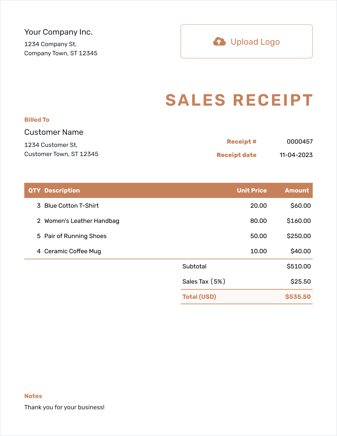 Professional Sales Receipt Template