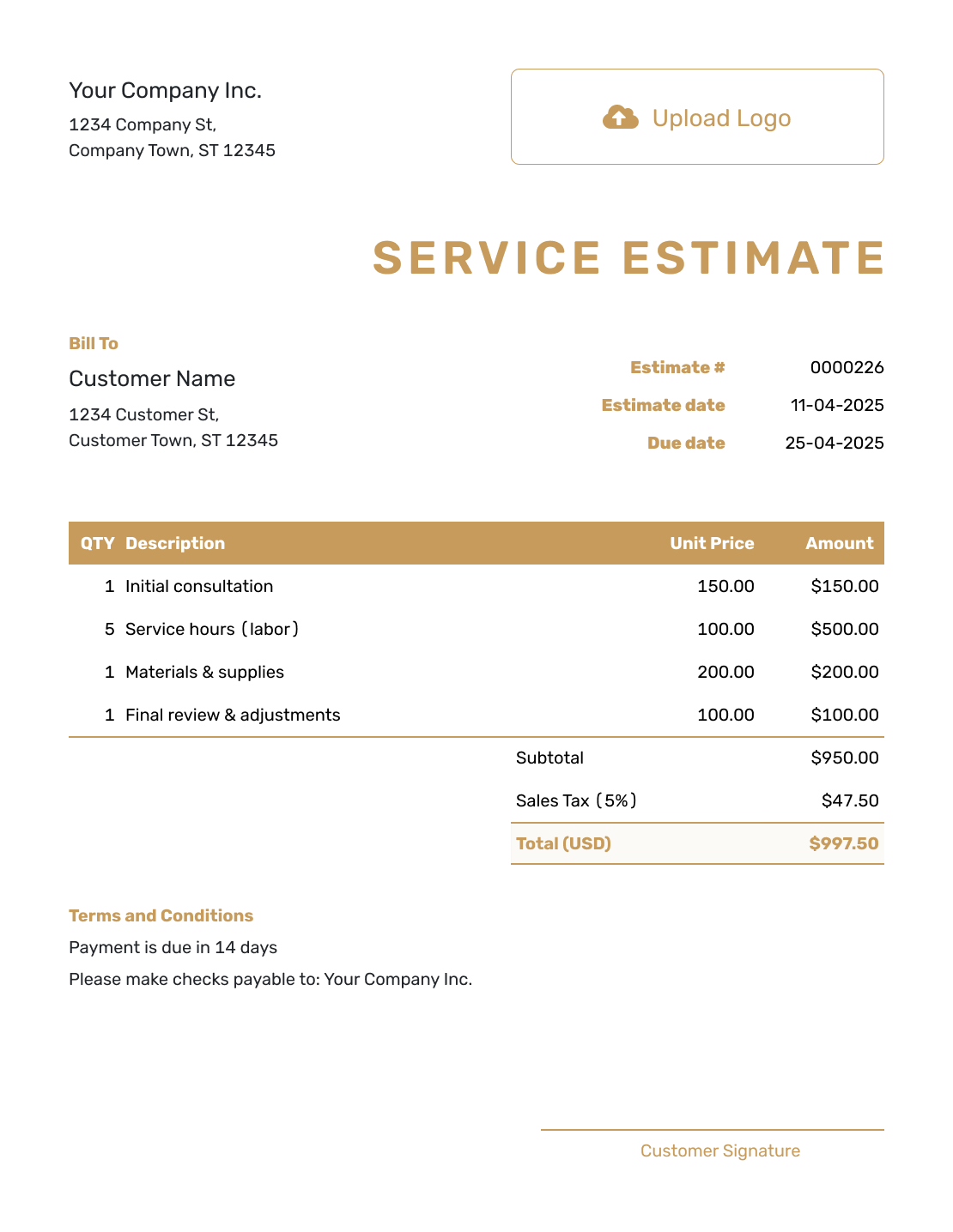 Professional Service Estimate Template