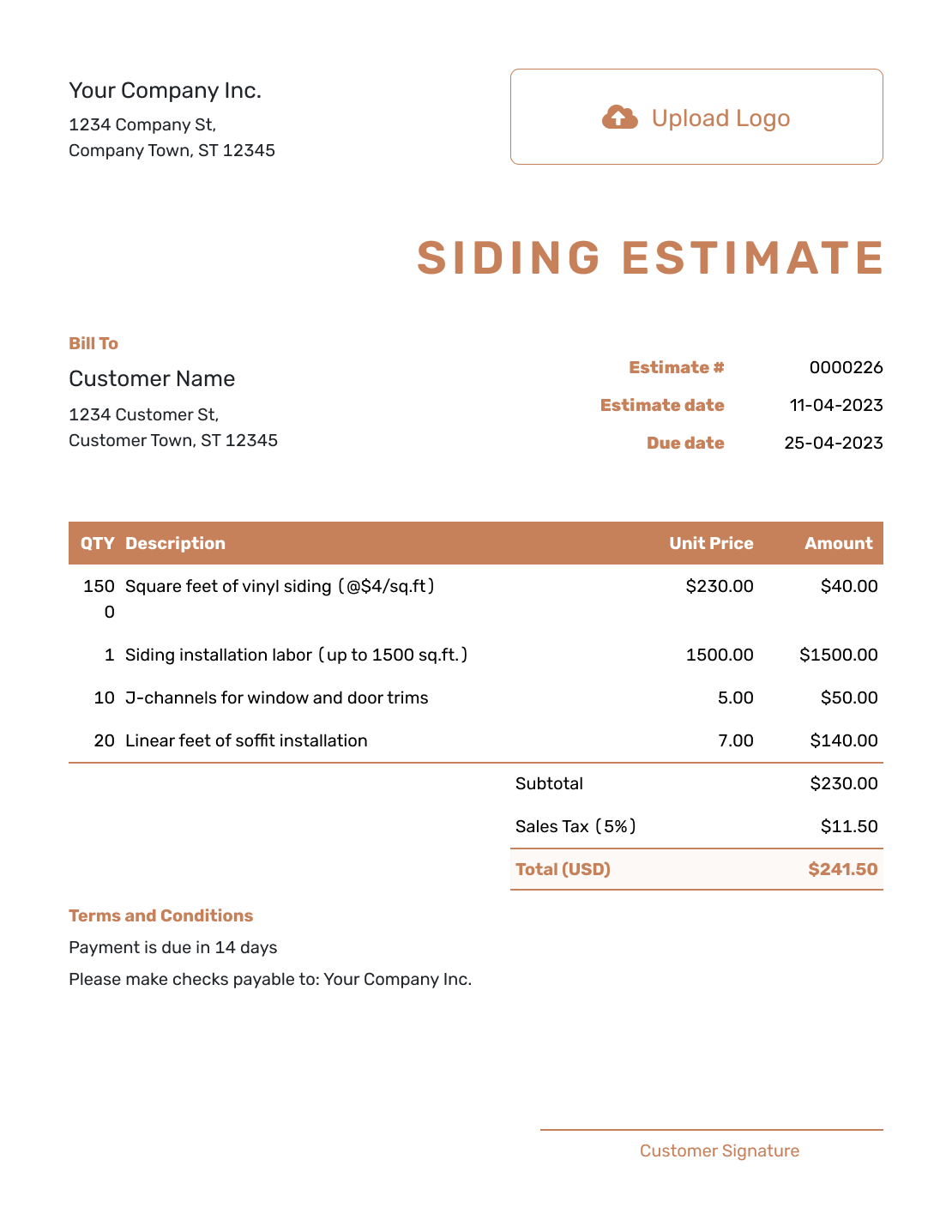 Professional Siding Estimate Template