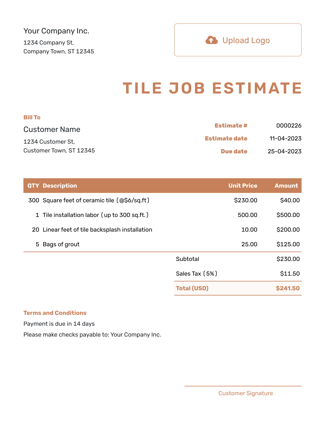 Professional Tile Job Estimate Template