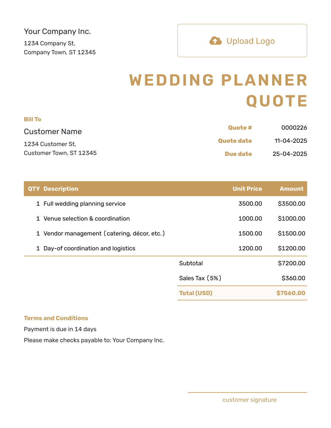 Professional Wedding Planner Quote Template