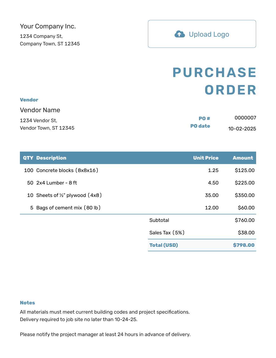 Purchase Order Agreement Template