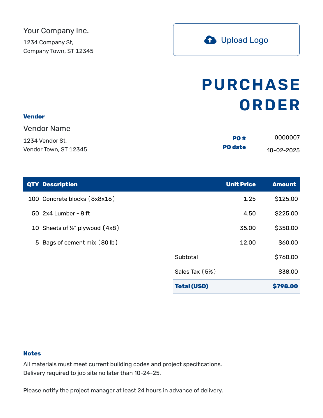 Purchase Order Template