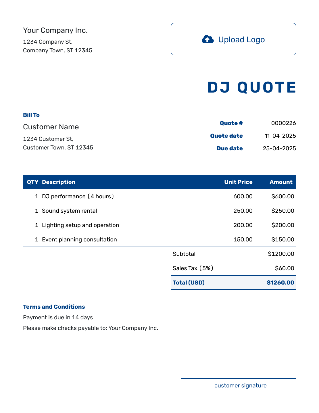 Sample DJ Quote Template