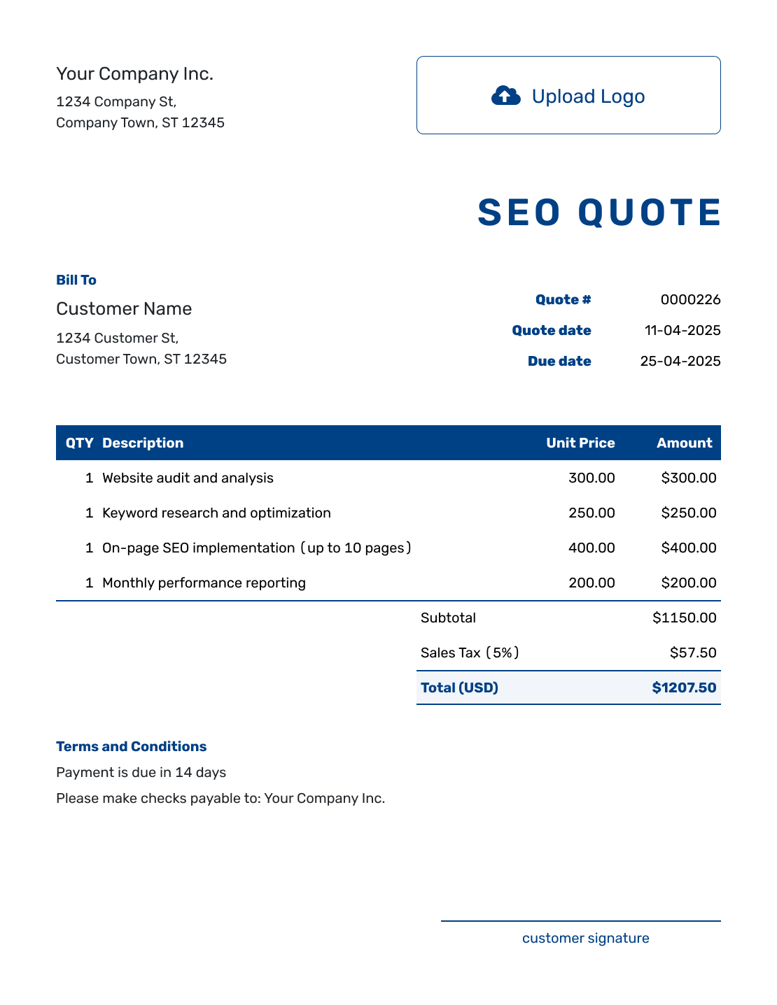 Sample SEO Quote Template