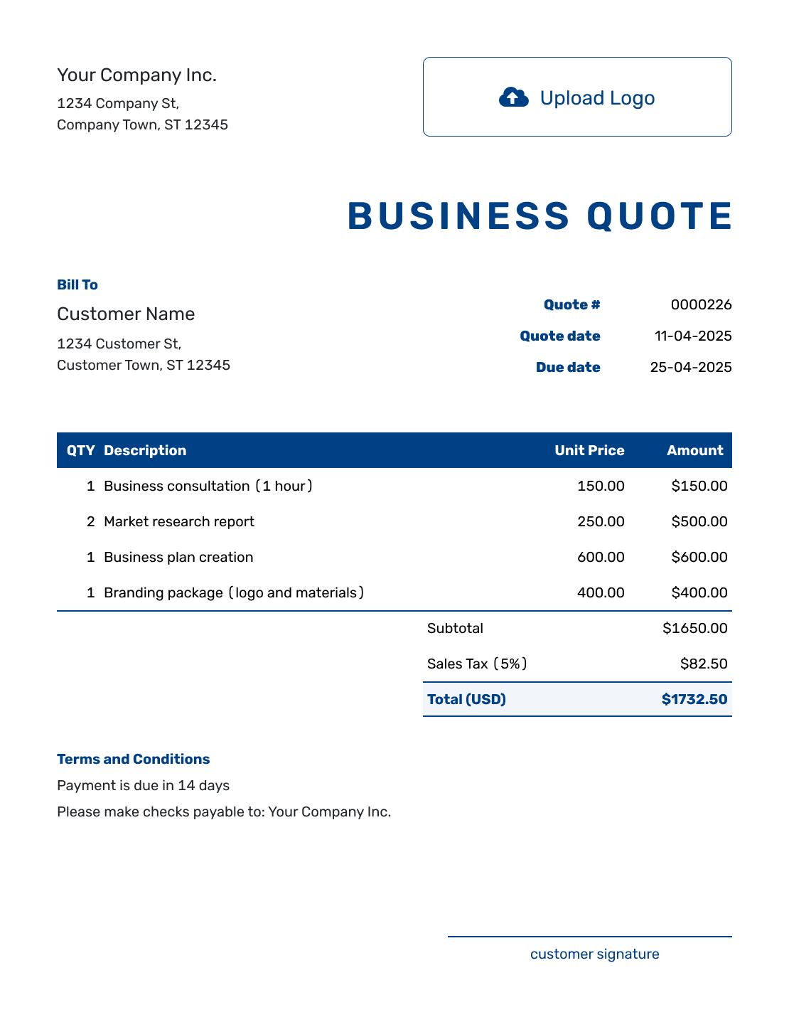 Sample Business Quote Template