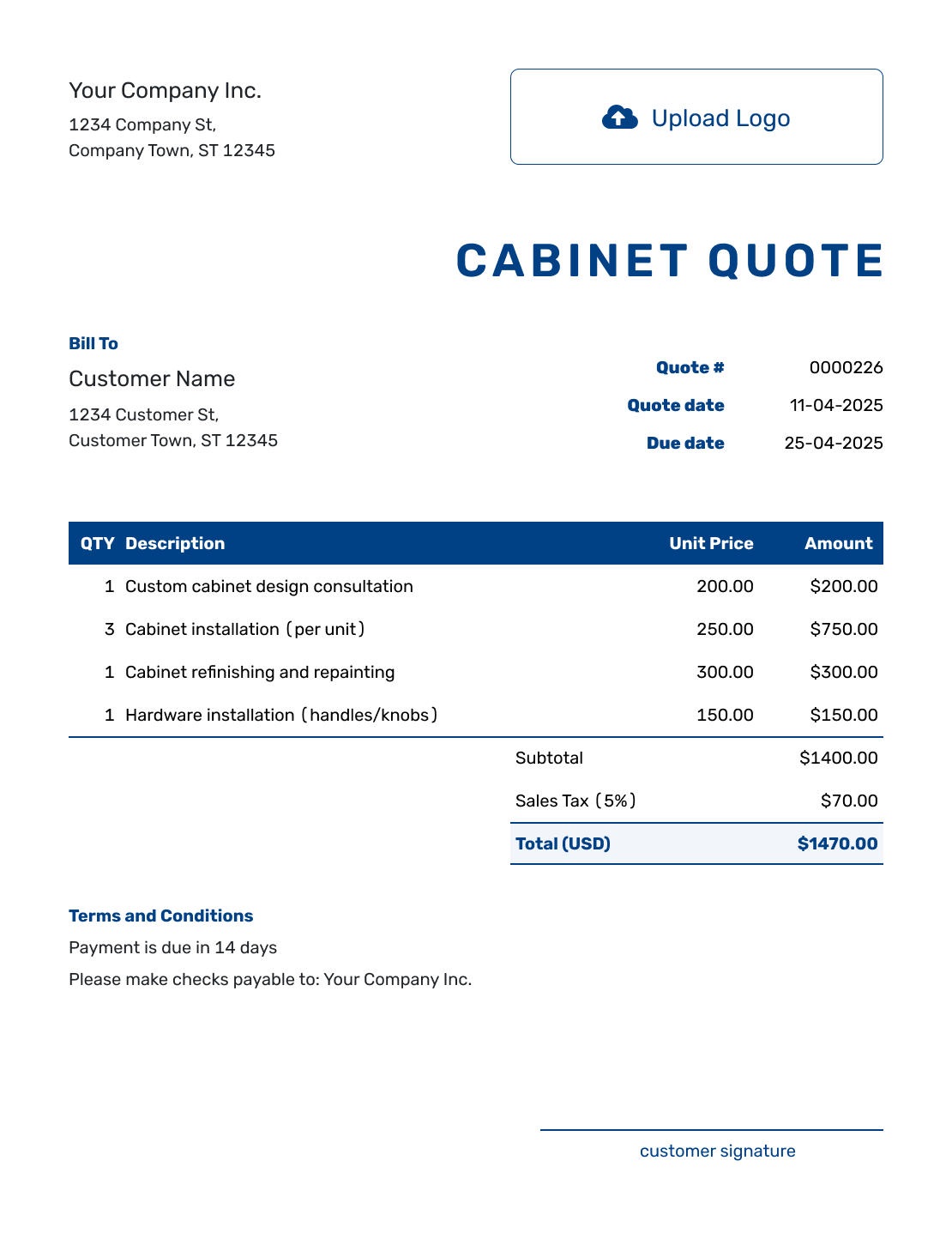 Sample Cabinet Quote Template