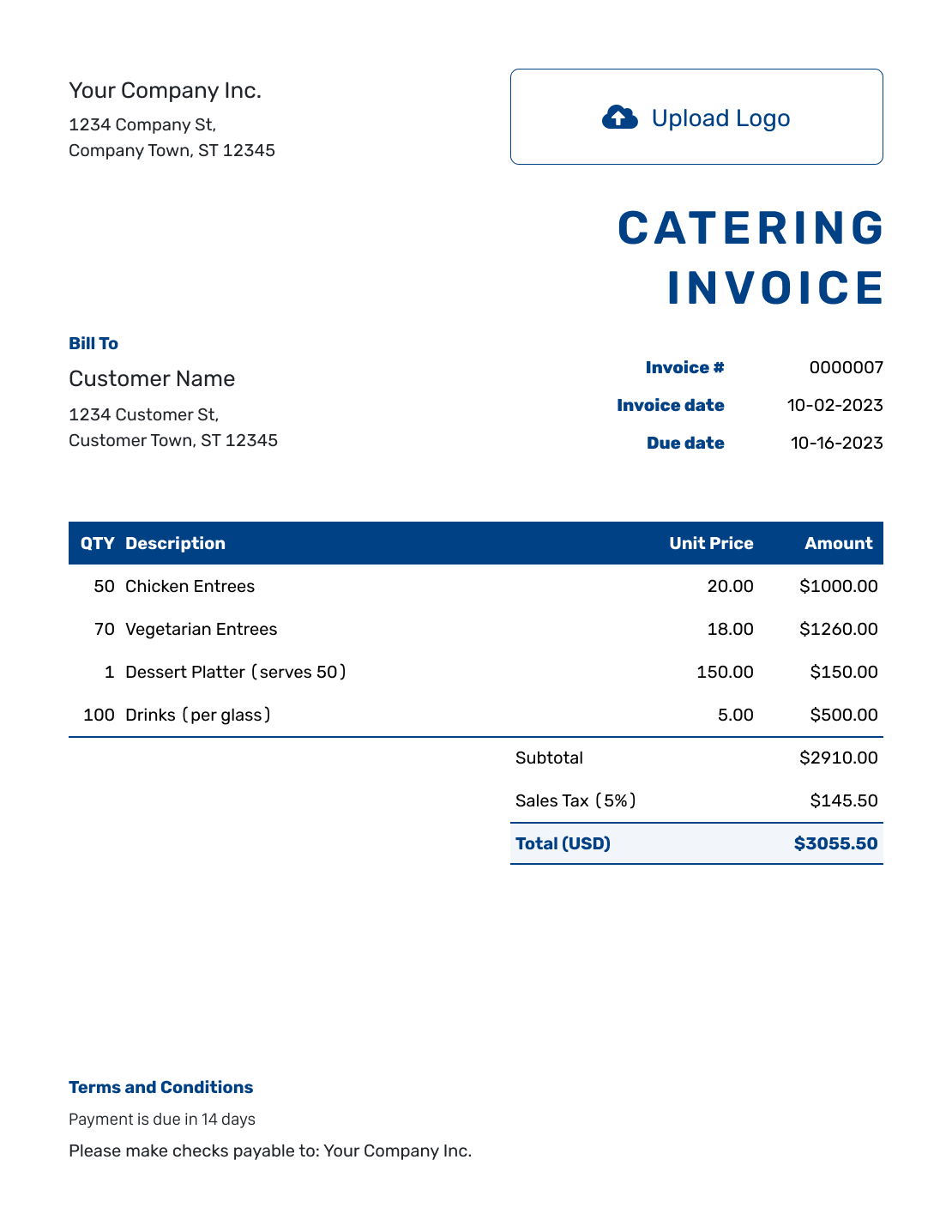 Sample Catering Invoice Template