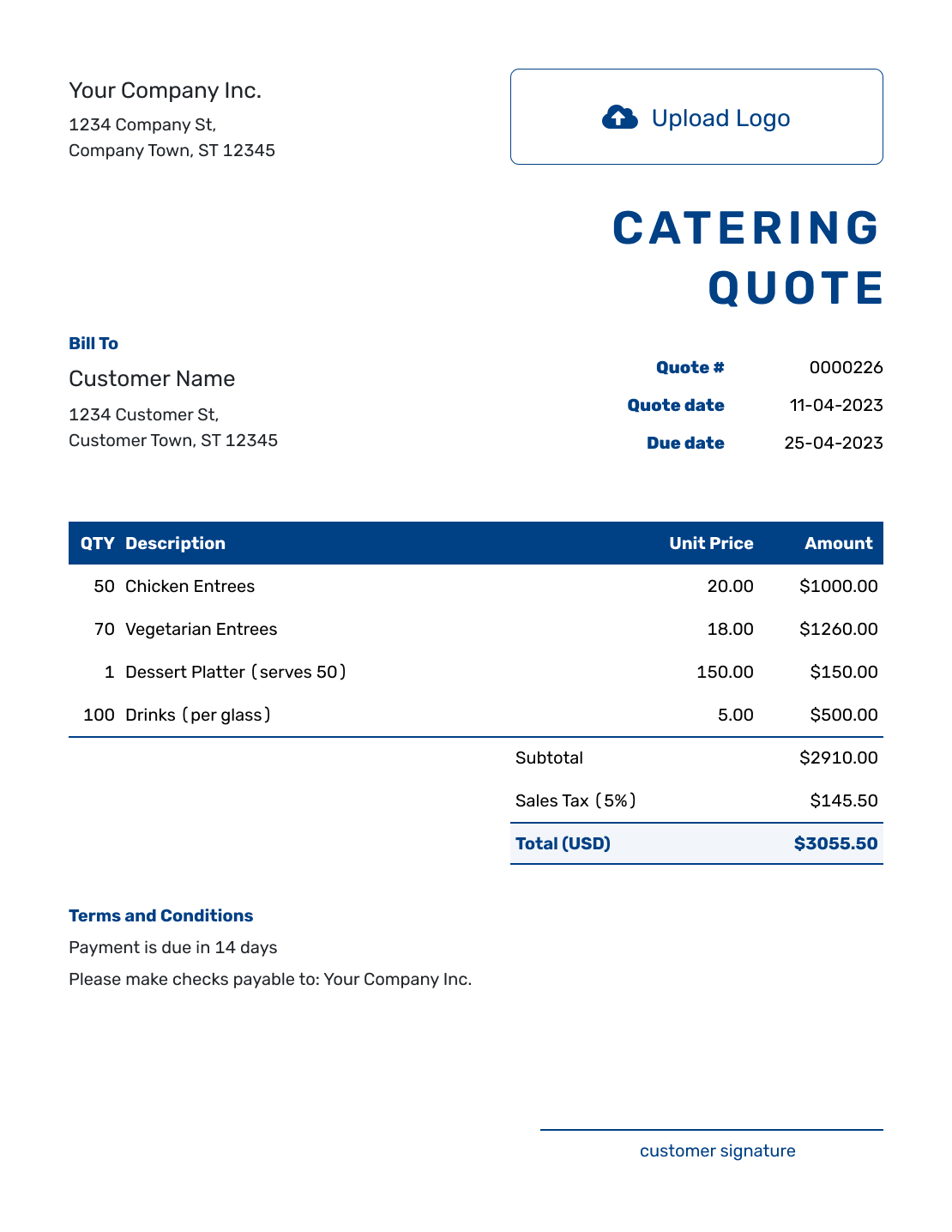 Sample Catering Quote Template