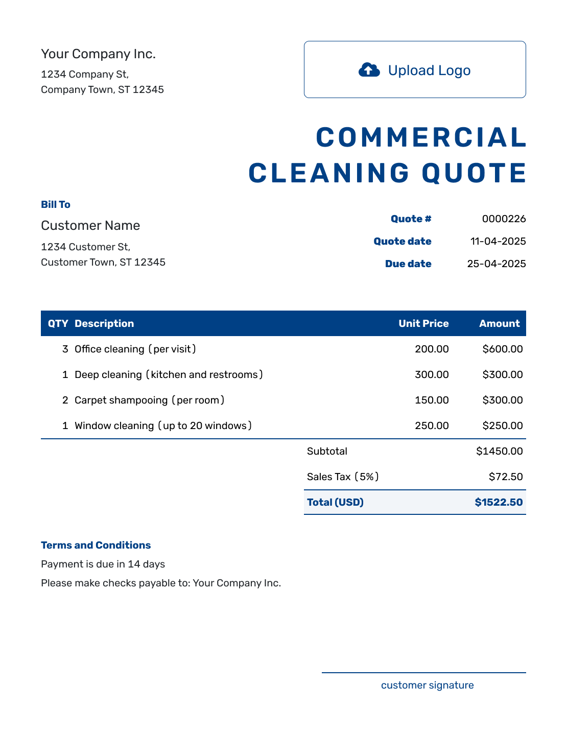 Sample Commercial Cleaning Quote Template