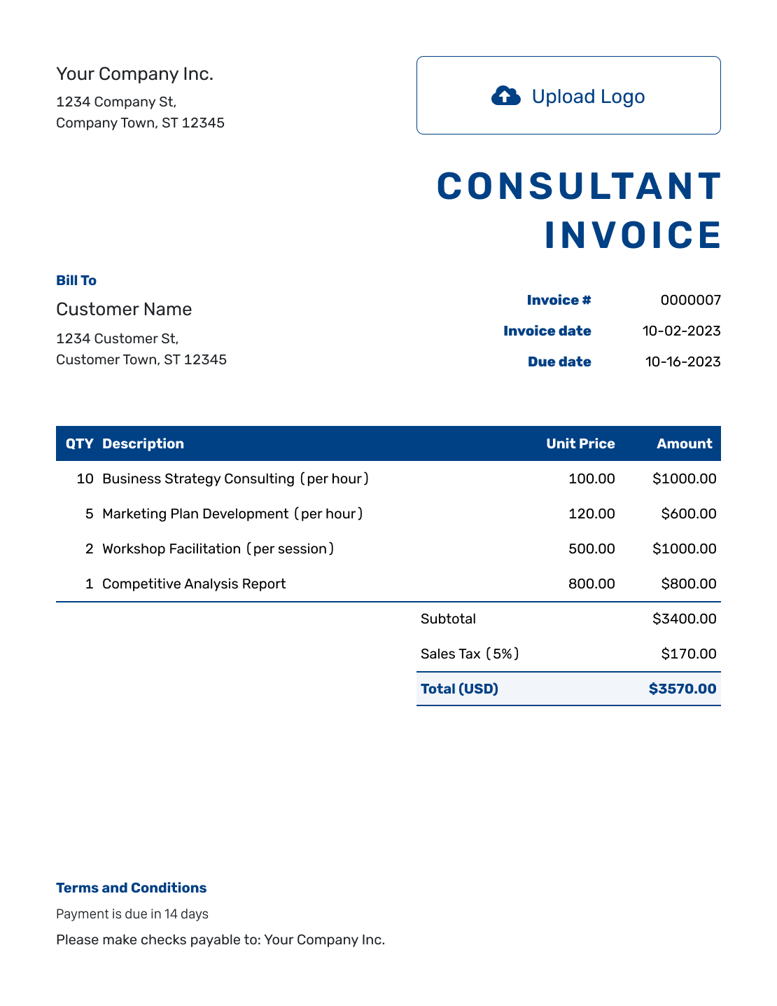Sample Consultant Invoice Template