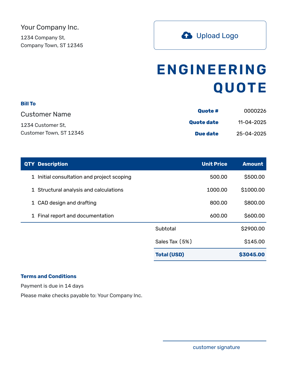 Sample Engineering Quote Template