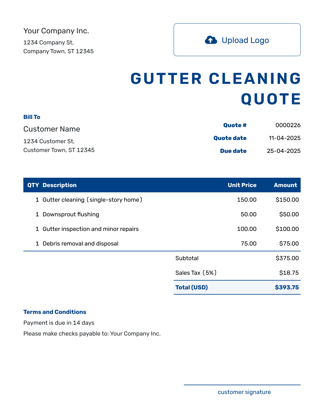 Sample Gutter Cleaning Quote Template