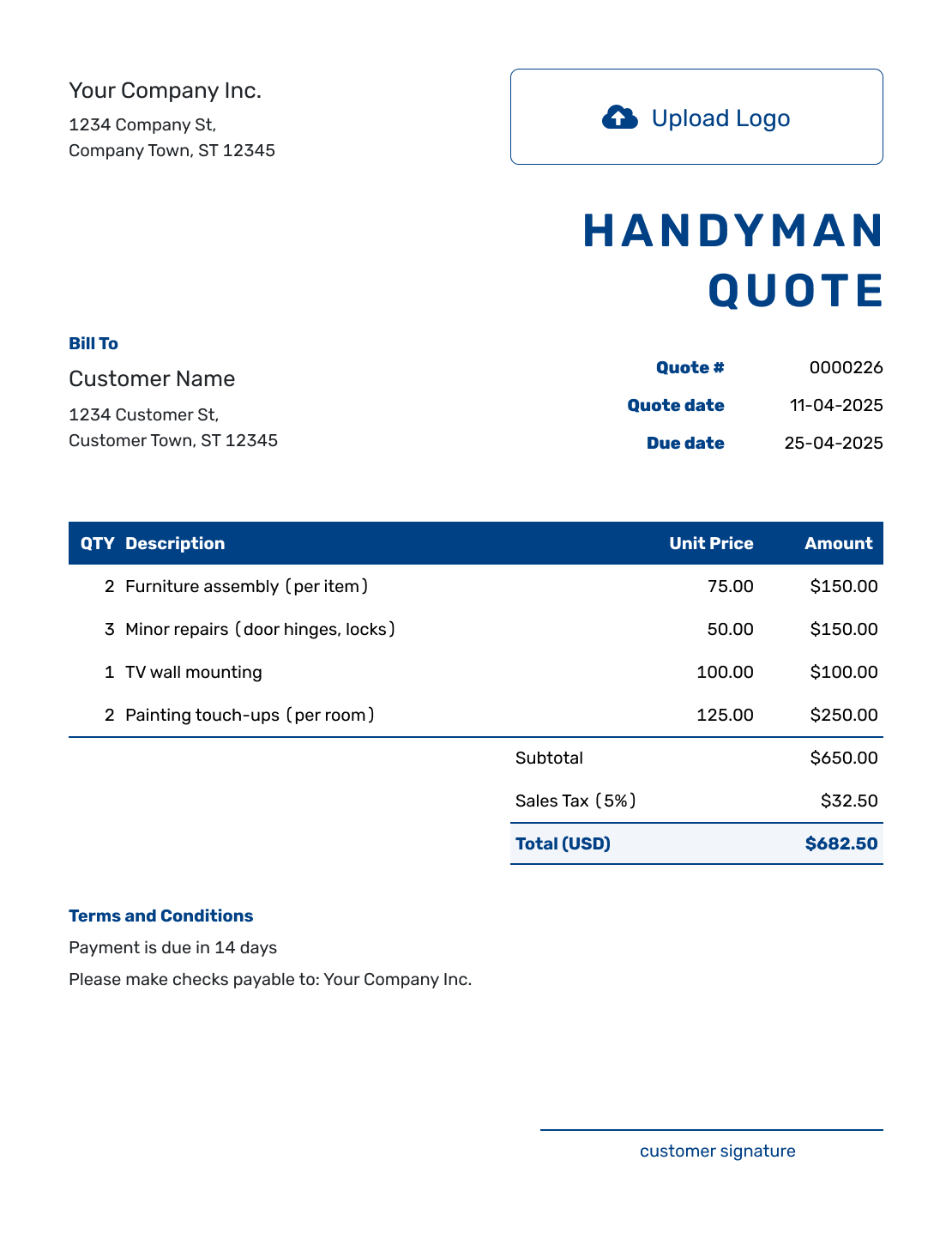 Sample Handyman Quote Template