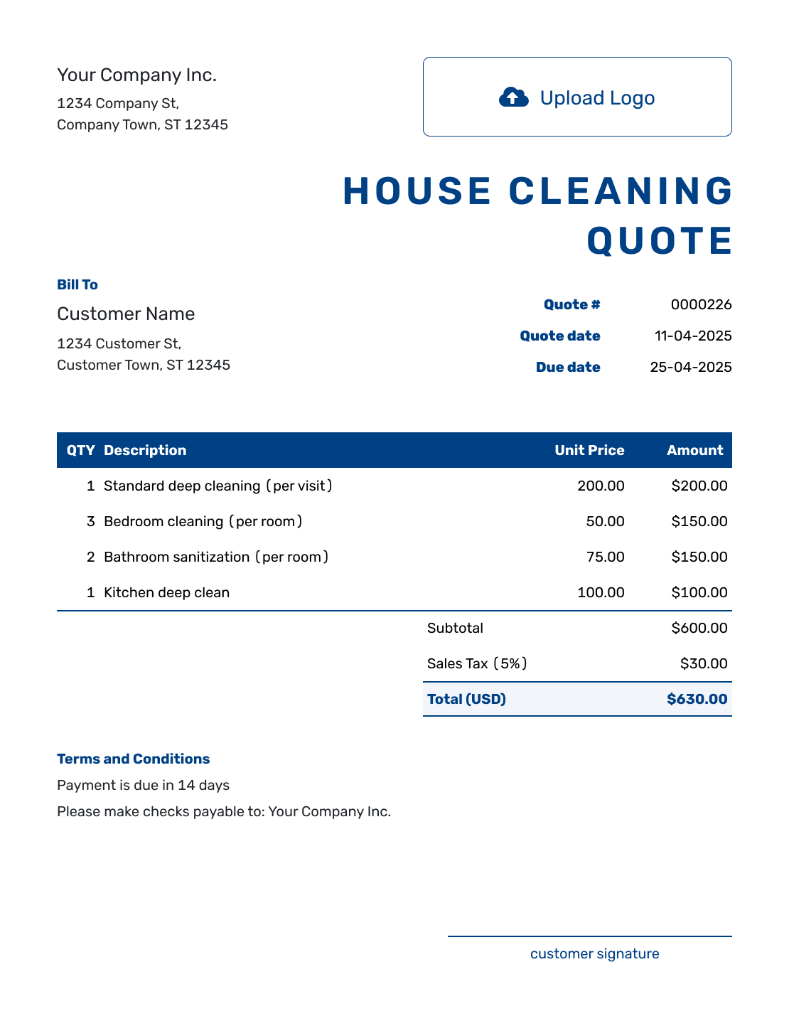 Sample House Cleaning Quote Template