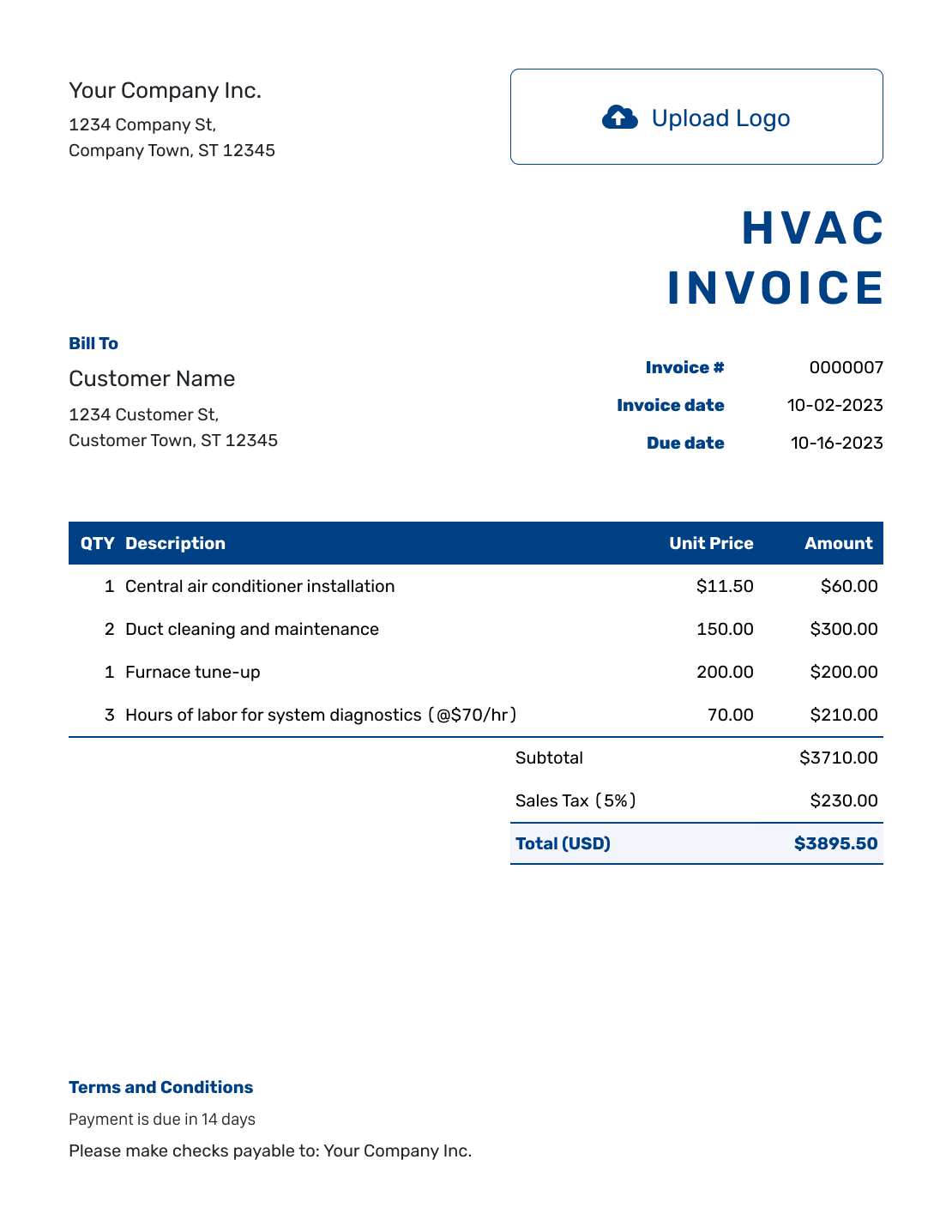 Free HVAC Invoice Template | docelf.com