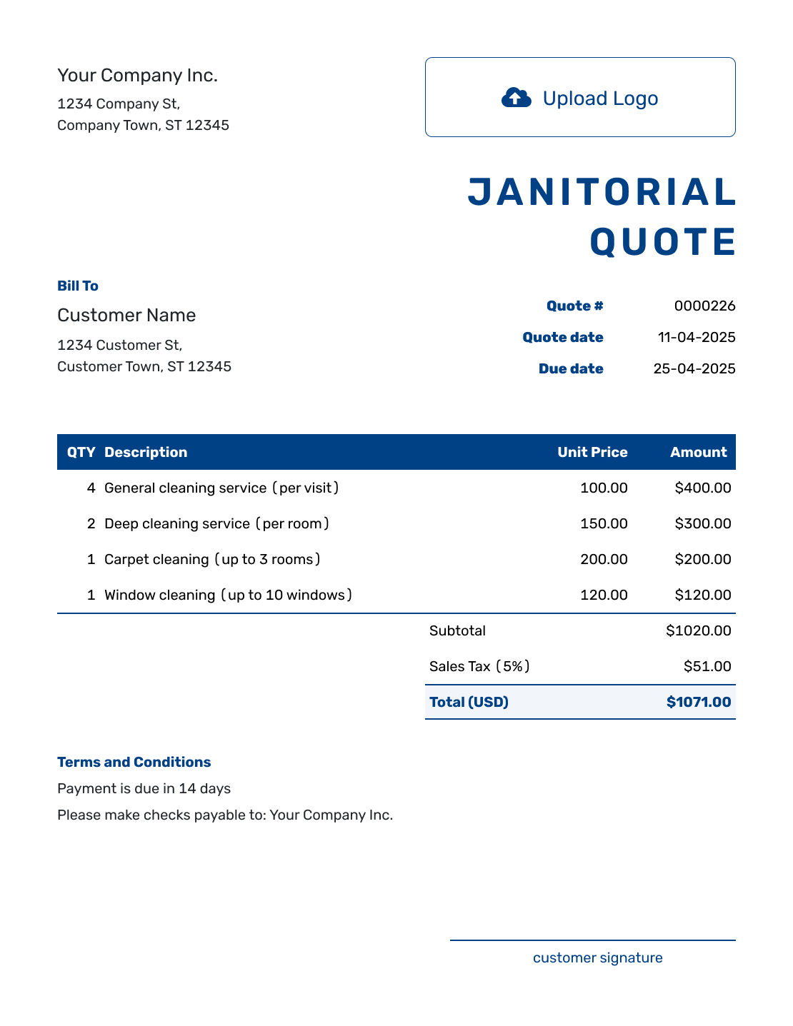 Sample Janitorial Quote Template