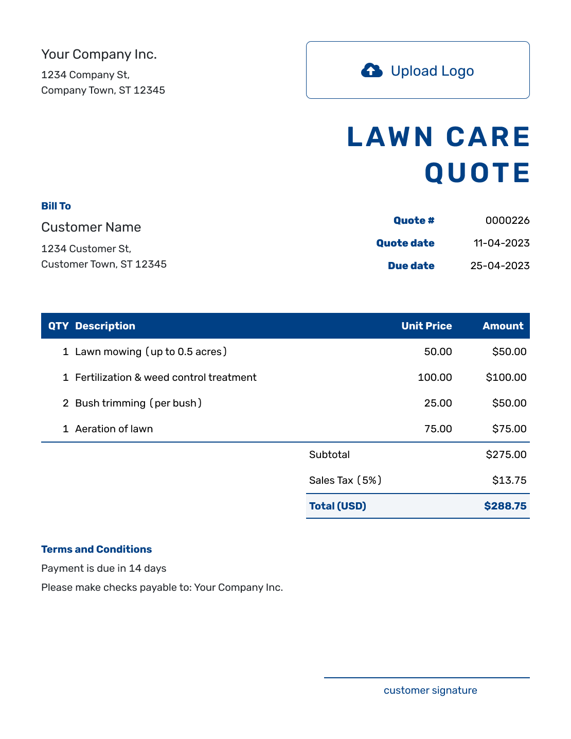 Sample Lawn Care Quote Template