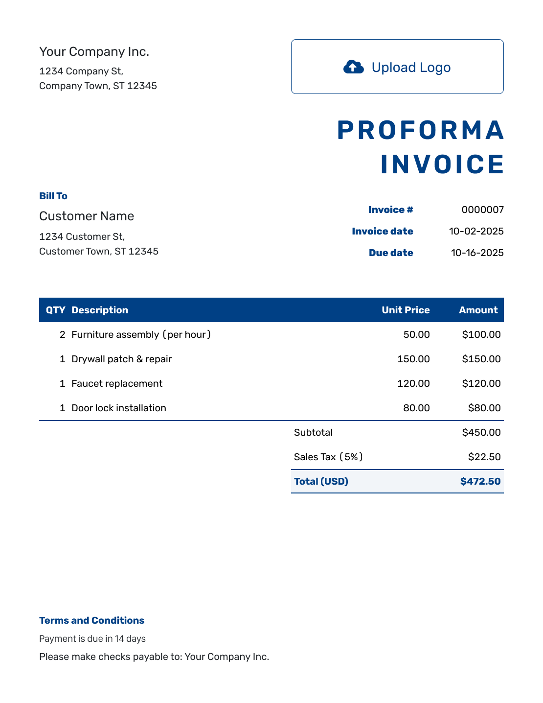 Sample Proforma Invoice Template