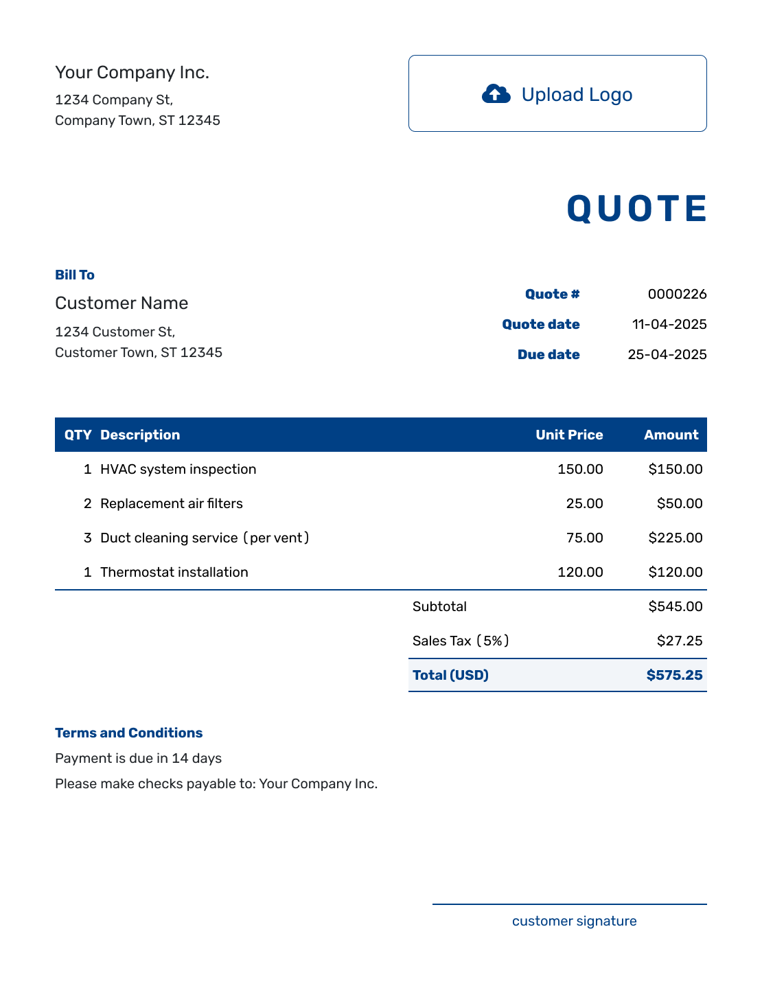 Sample Cost Quote Template