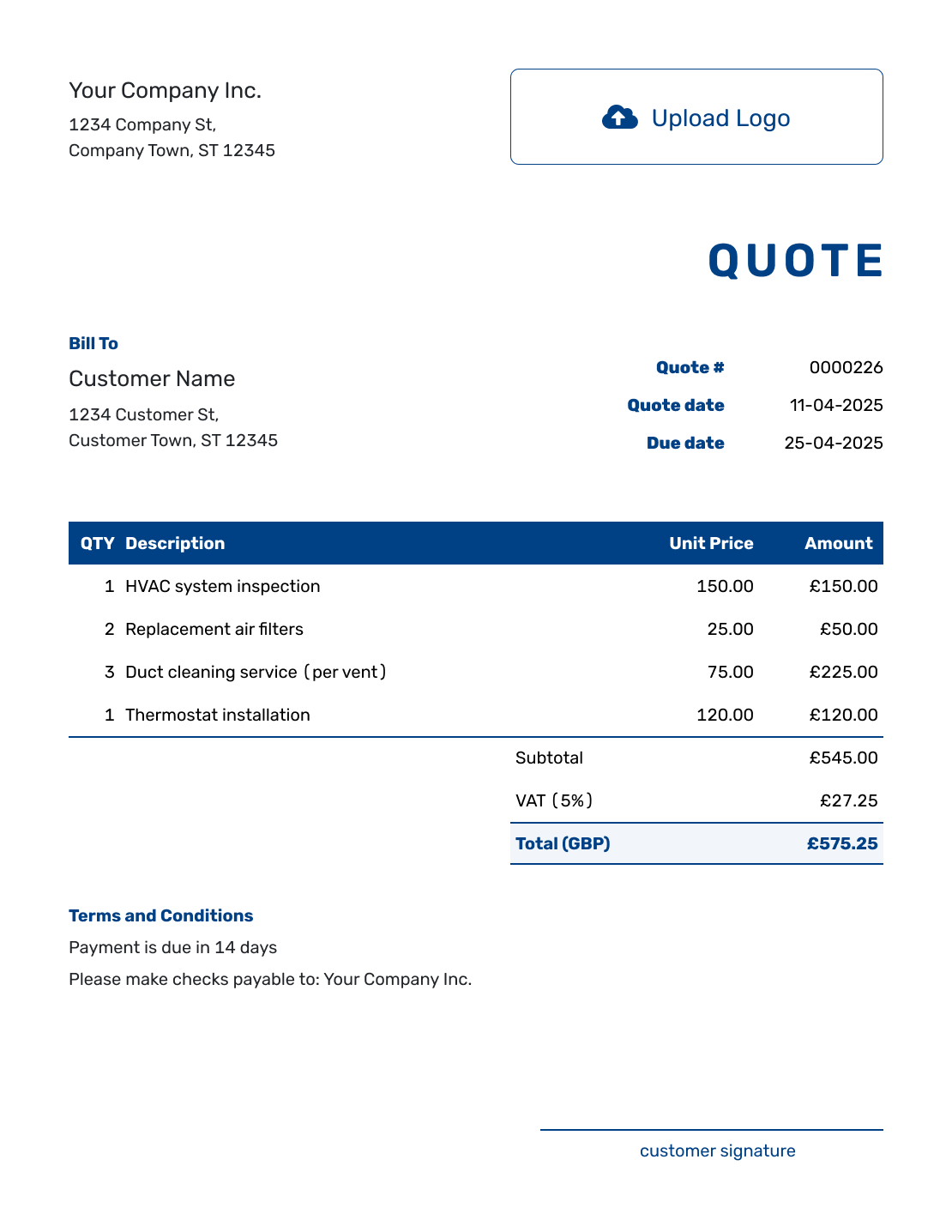 Sample Quotation Template UK