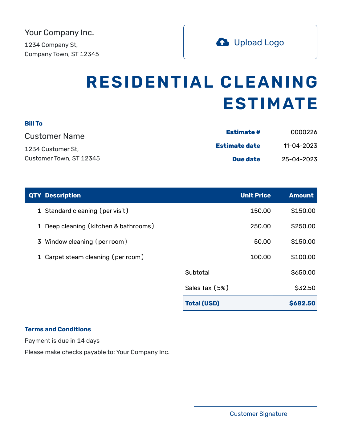 Sample Residential Cleaning Estimate Template