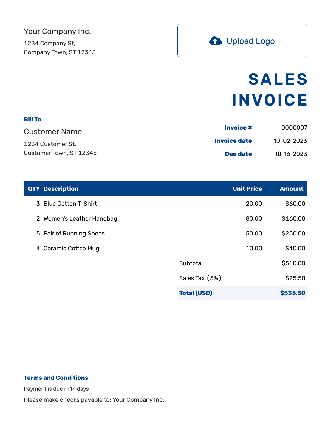 Sample Sales Invoice Template