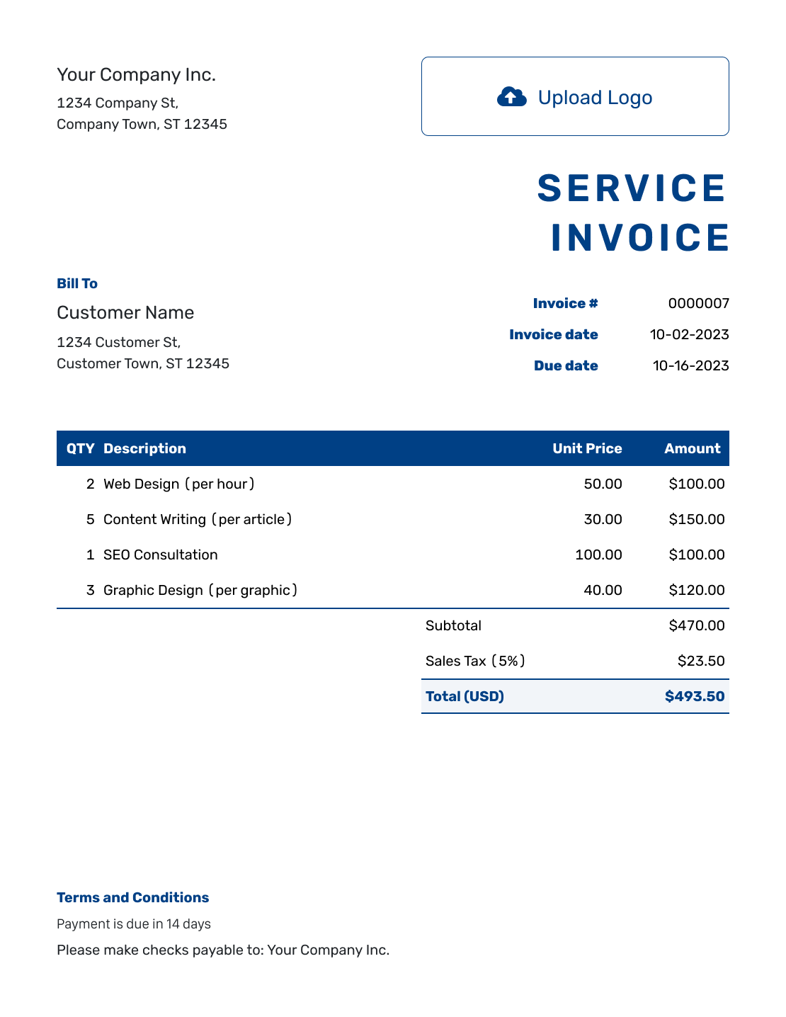Free Service Invoice Template Docelf