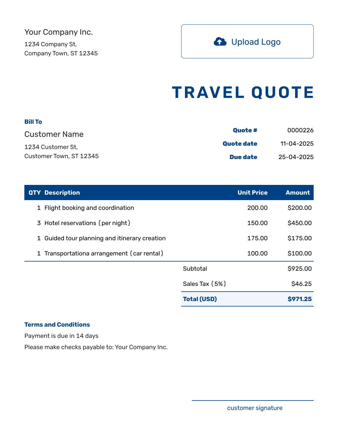 Sample Travel Quote Template