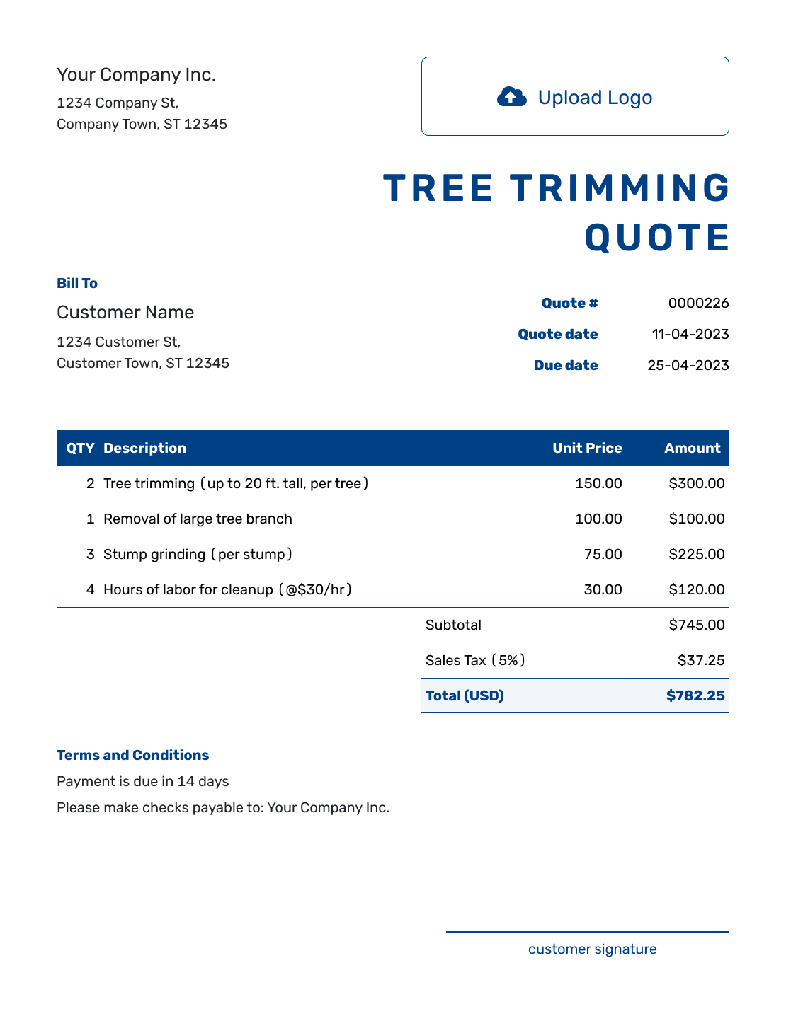 Sample Tree Trimming Quote Template