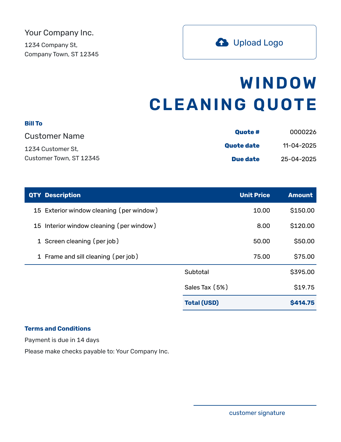 Sample Window Cleaning Quote Template