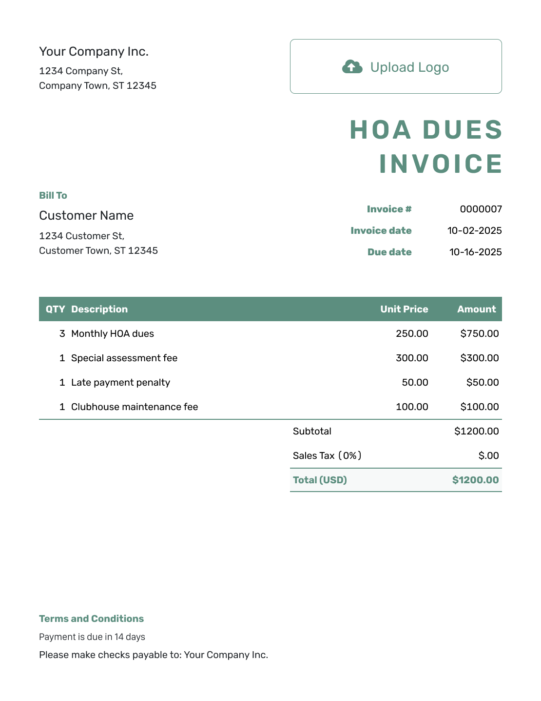 Simple HOA Dues Invoice Template