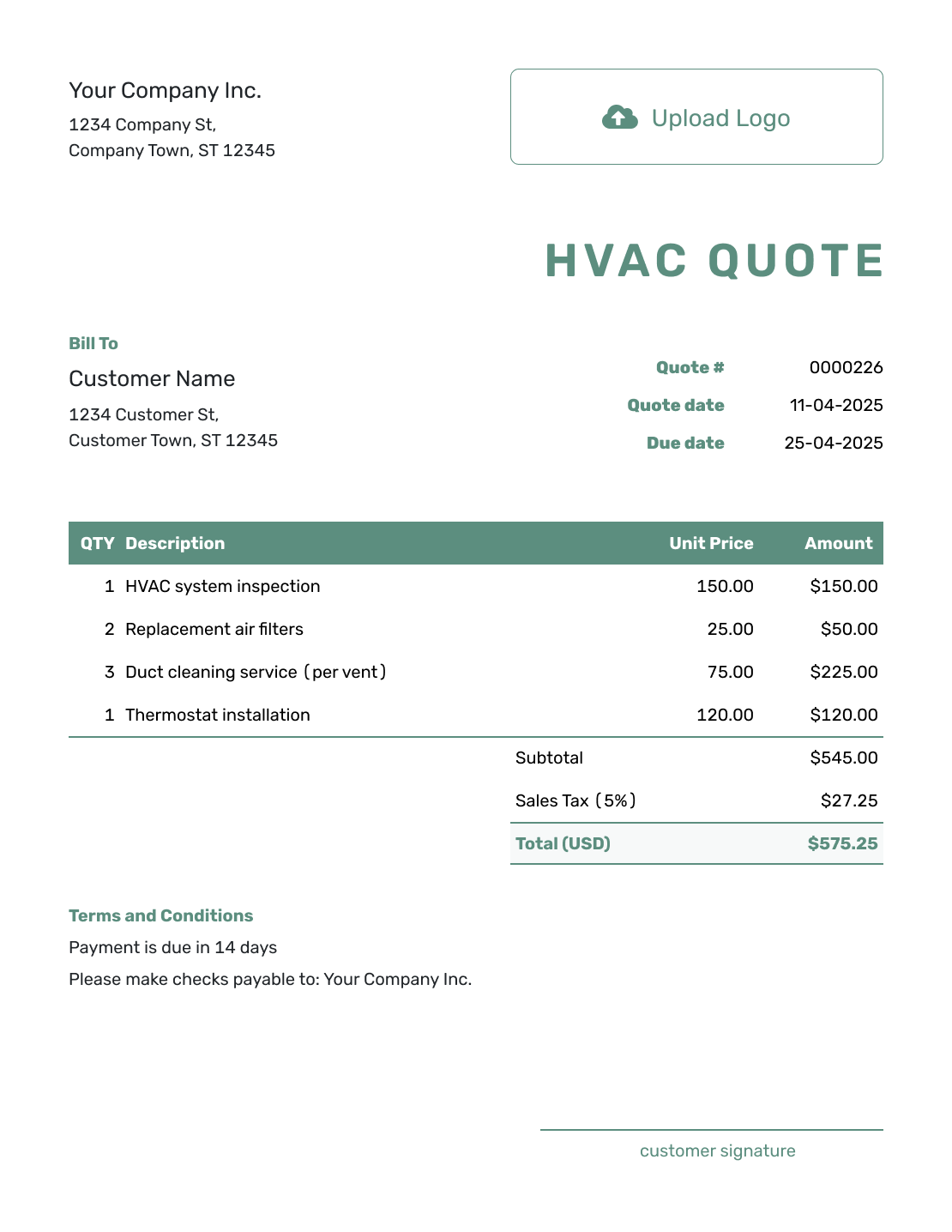 Simple HVAC Quote Template