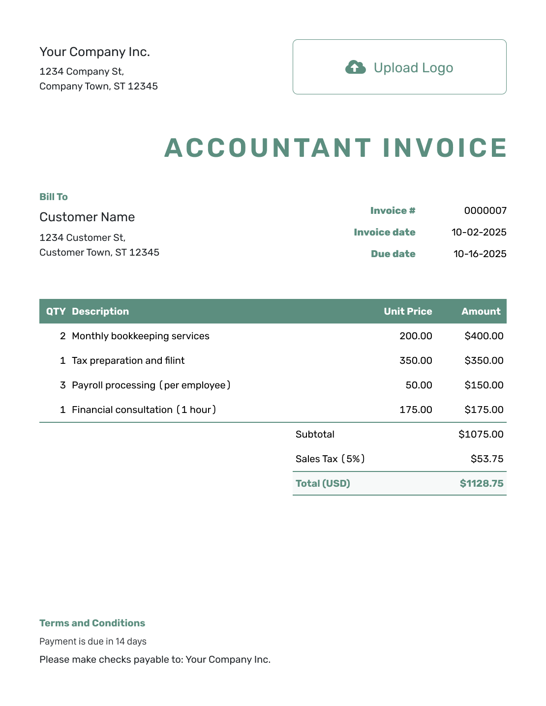 Simple Accountant Invoice Template