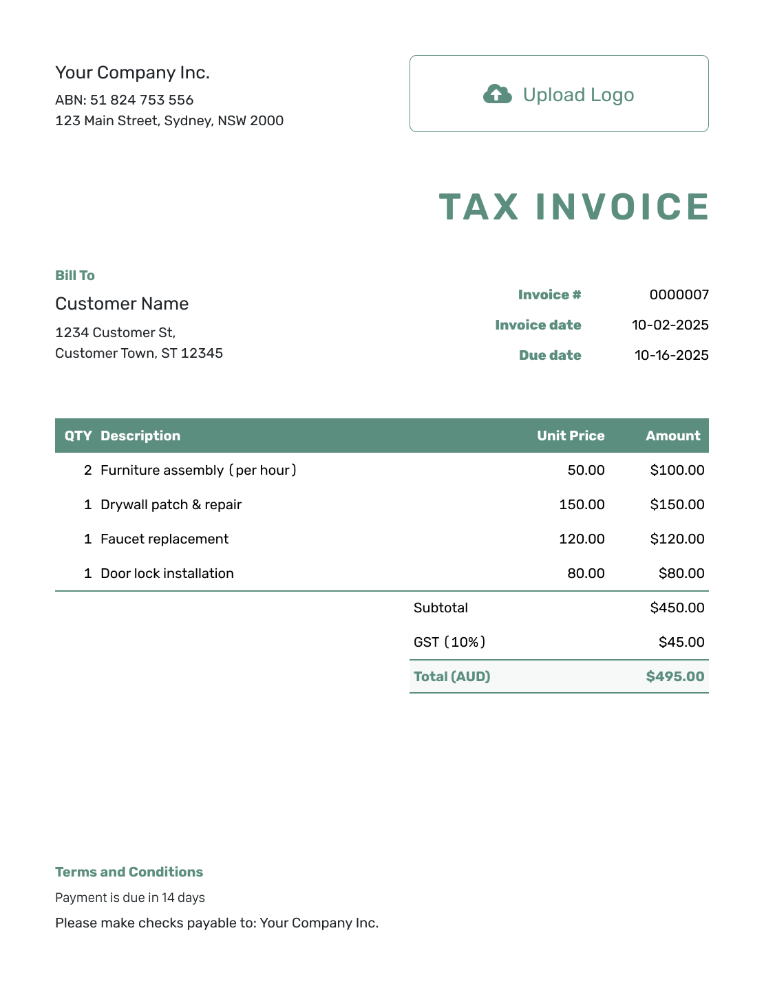 Simple Australian Invoice Template