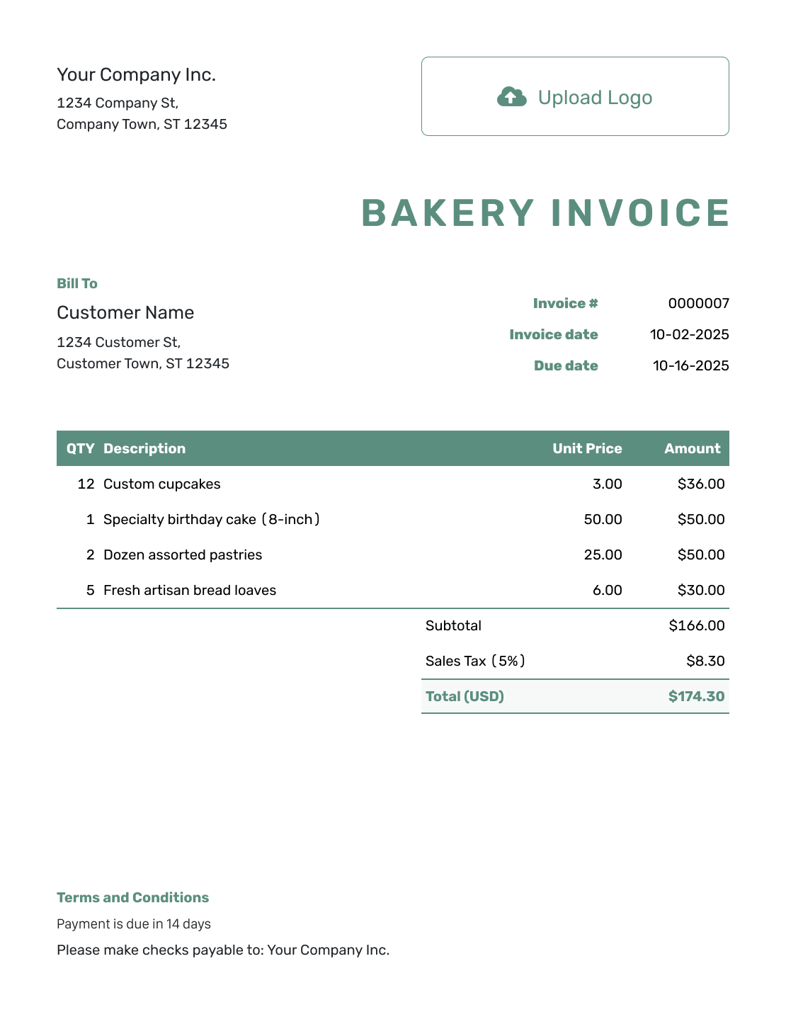 Simple Bakery Invoice Template