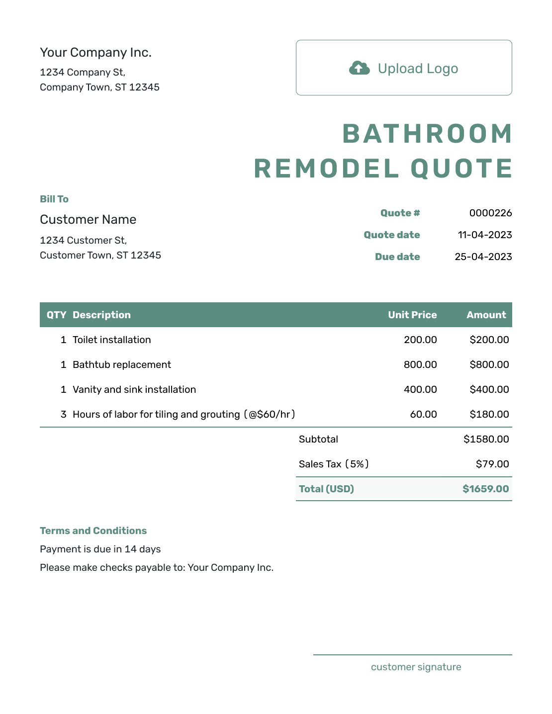 Simple Bathroom Remodel Quote Template