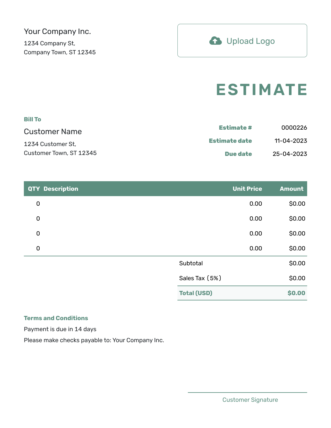 Simple Blank Estimate Template