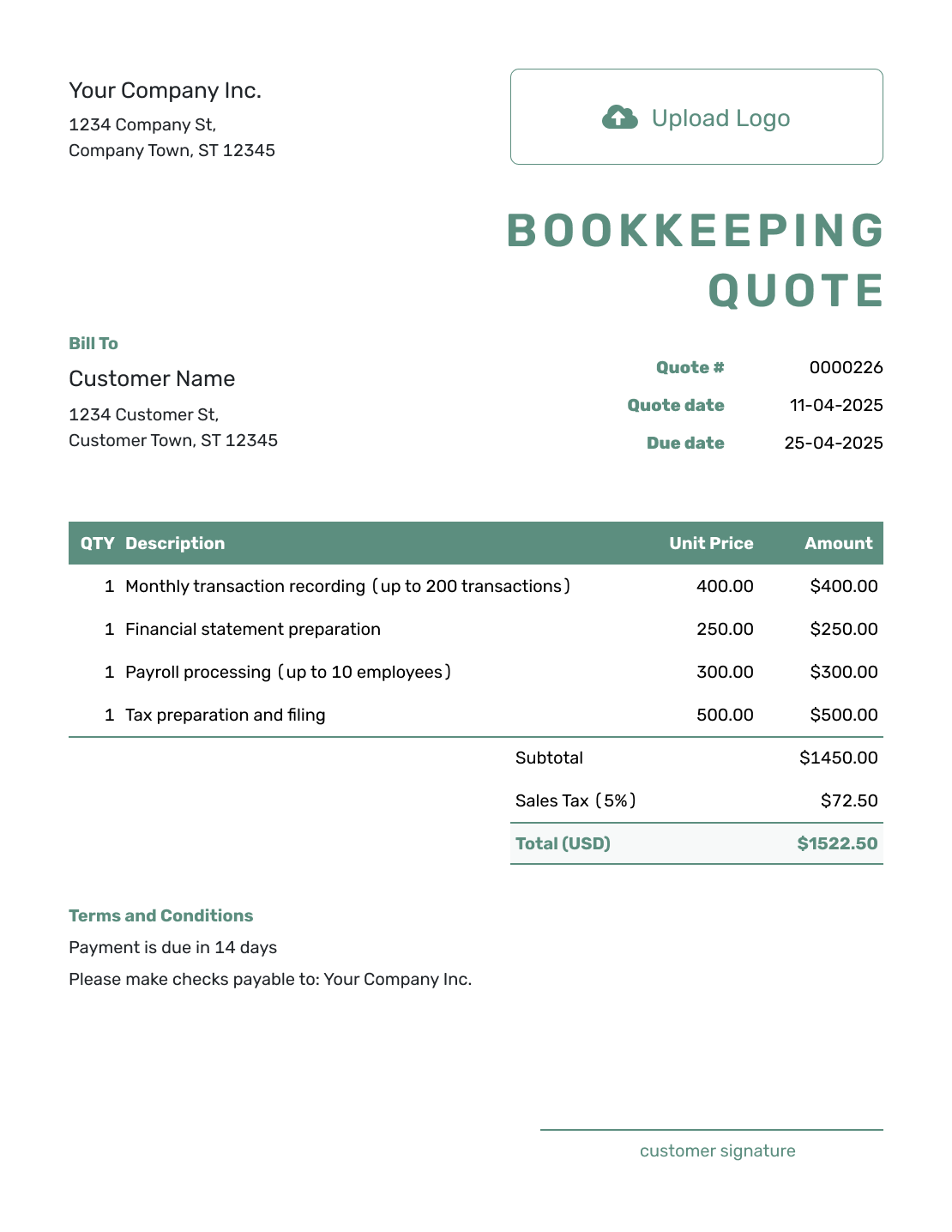 Simple Bookkeeping Quote Template